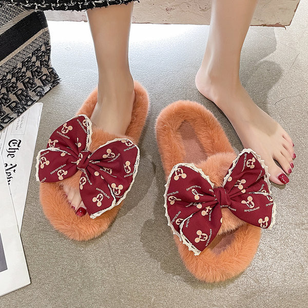 Стилни дамски меки пантофи с панделка