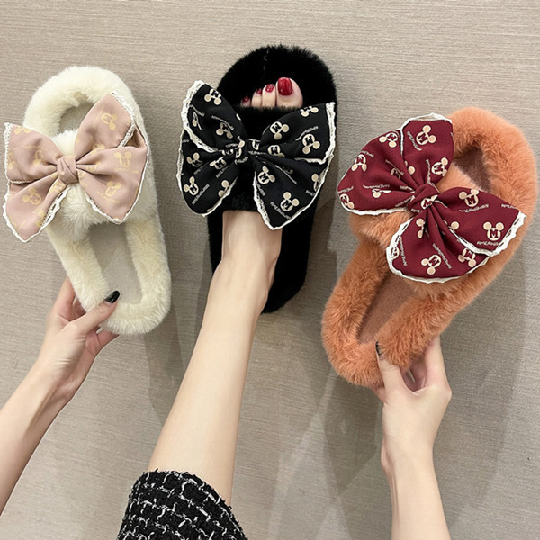 Стилни дамски меки пантофи с панделка