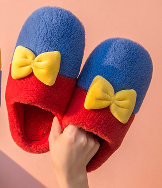 Дамски домашни чехли с равна подметка и панделка 