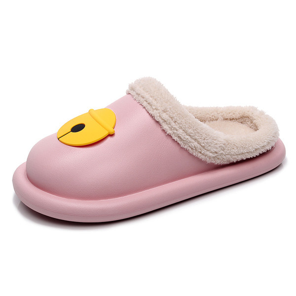 Дамски домашни чехли с топла подплата в розов и жълт цвят 