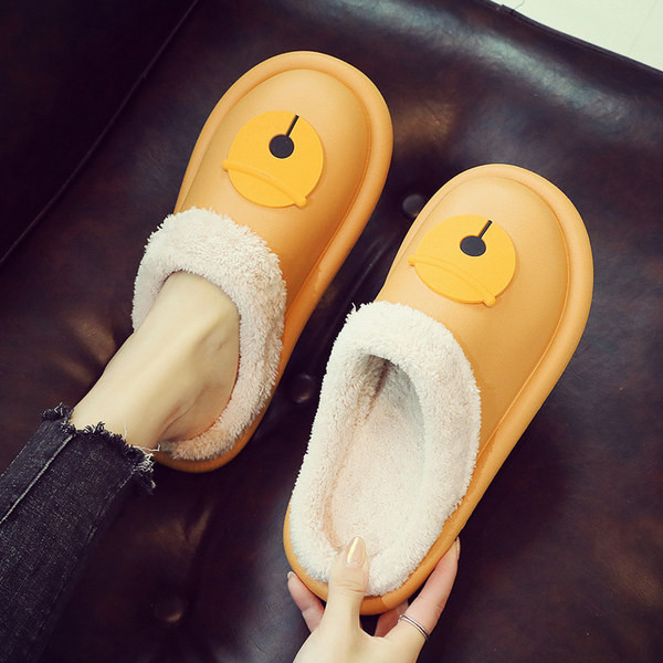Дамски домашни чехли с топла подплата в розов и жълт цвят 