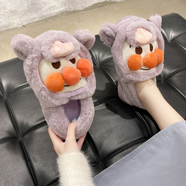 Нов модел пухена пантофи с 3D елемент за жени