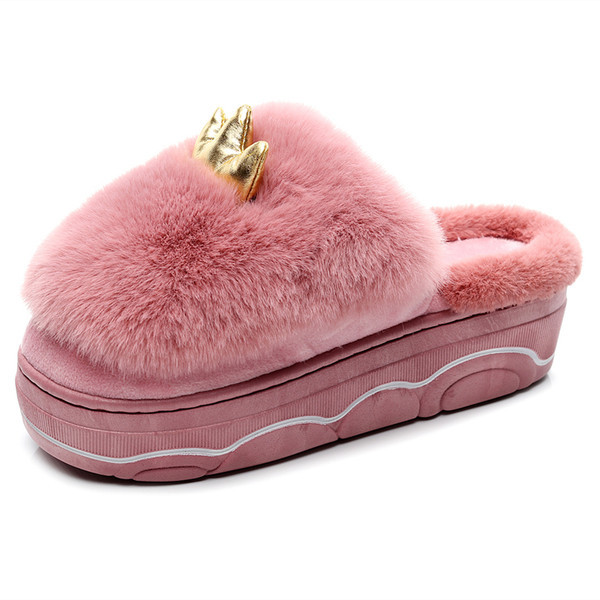Домашни пухени пантофи с дебела подметка 
