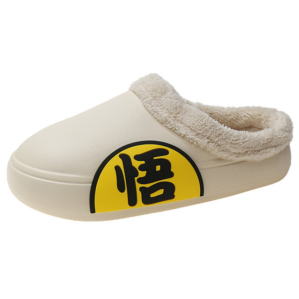 Дамски чехли с топла подплата в бежов и черен цвят 