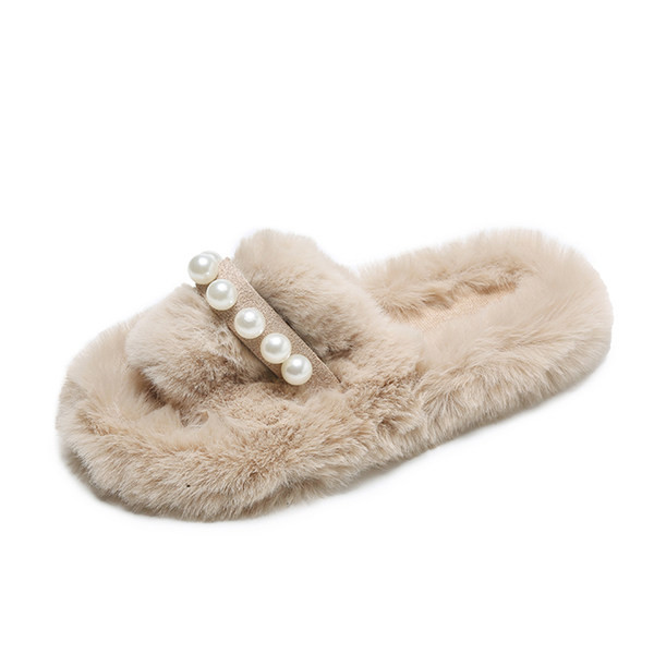 Модерни дамски домашни чехли с декоративни перли