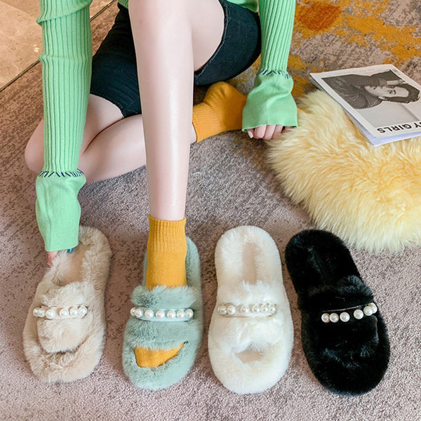 Модерни дамски домашни чехли с декоративни перли