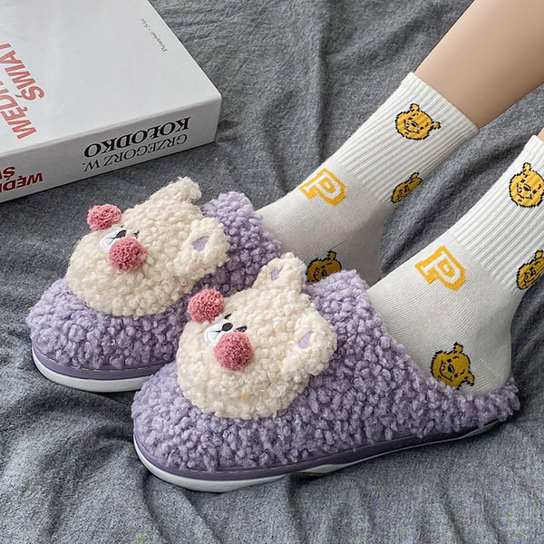 Дамски домашни чехли плюшени с 3D апликация