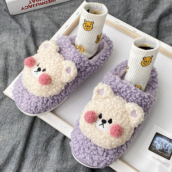 Дамски домашни чехли плюшени с 3D апликация