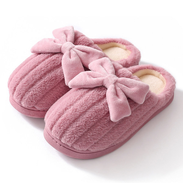 Дамски едноцветни пантофи с панделка