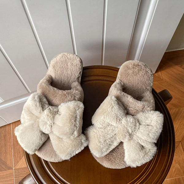 Дамски домашни чехли с панделка-плюшени