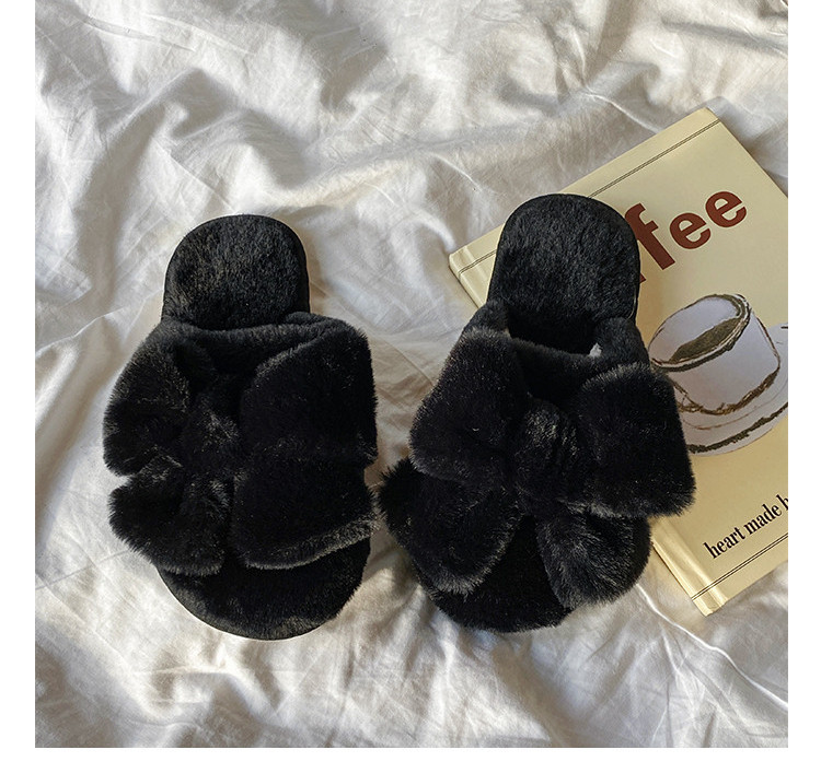 Дамски домашни чехли с панделка-плюшени