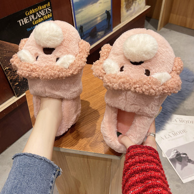 Women`s down slippers with 3D decoration and embroidery