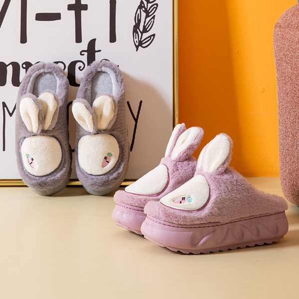 Дамски пухени домашни чехли с 3D елемент уши