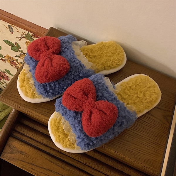 Дамски модерни меки пантофи с панделка