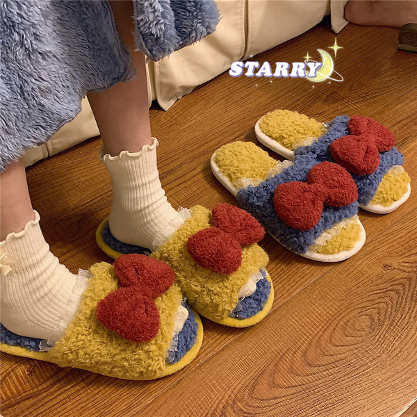 Дамски модерни меки пантофи с панделка