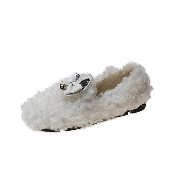 Домашни пухени пантофи с панделка в три цвята