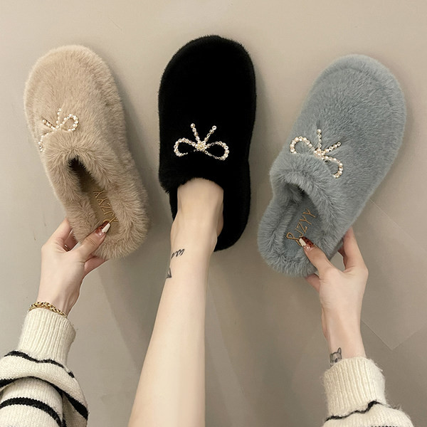 Ženske papuče sa perlama i trakom u tri boje