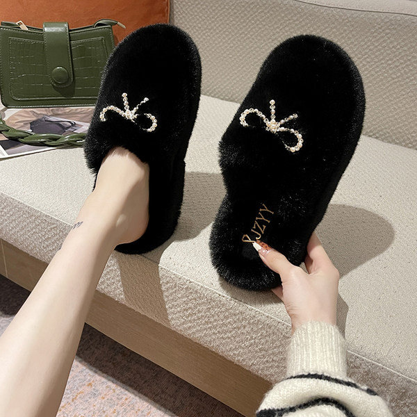 Ženske papuče sa perlama i trakom u tri boje