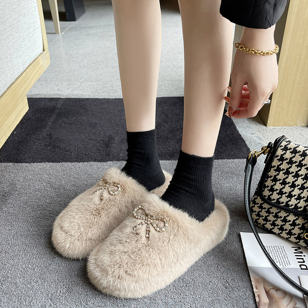 Ženske papuče sa perlama i trakom u tri boje