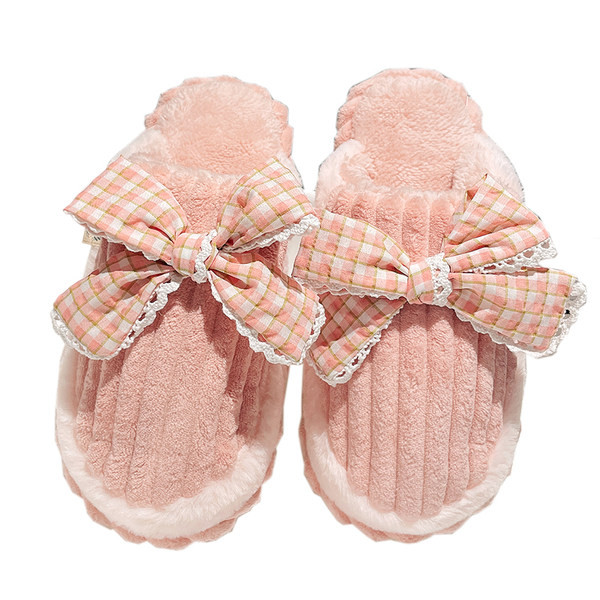 Плюшени чехли за дома с панделка