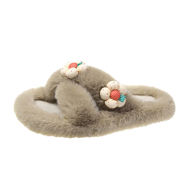 Дамски актуални меки пантофи с декоративни цветя