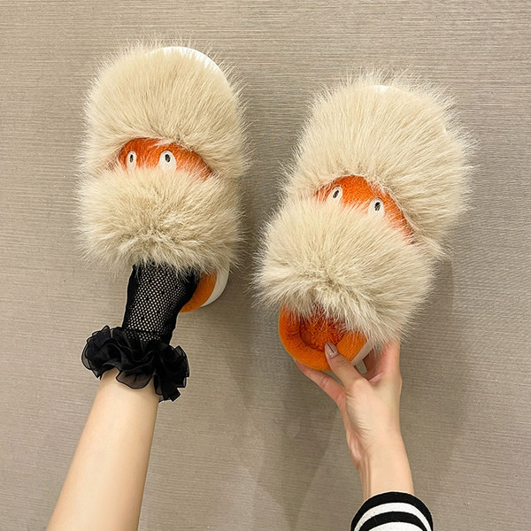 Дамски домашни чехли с пух -два цвята