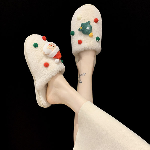 Коледни домашни пухени чехли 