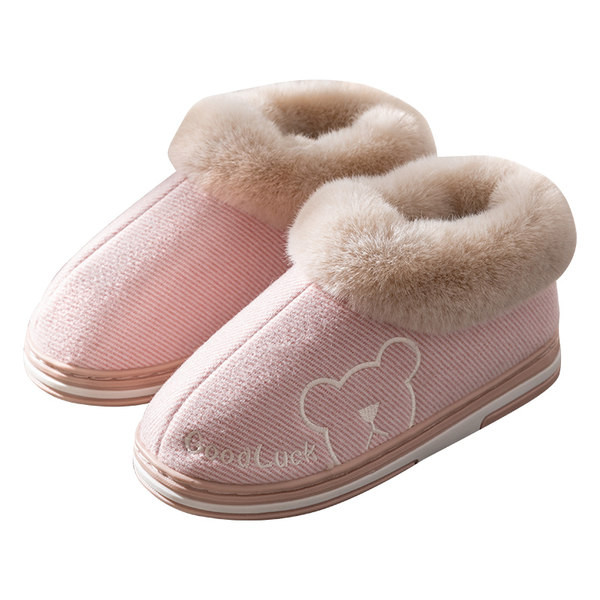 Меки дамски пантофи с бродерия и пух