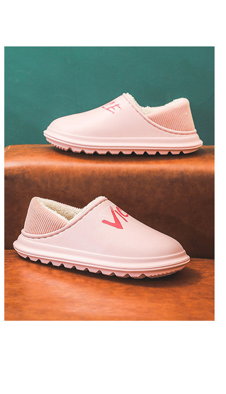 Дамски пантофи еко кожа с надпис и топла подплата 