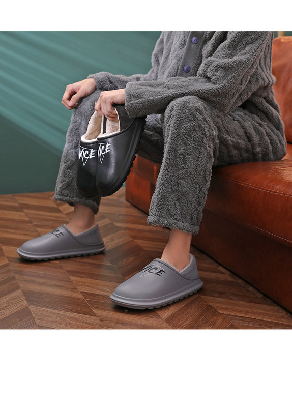 Дамски пантофи еко кожа с надпис и топла подплата 