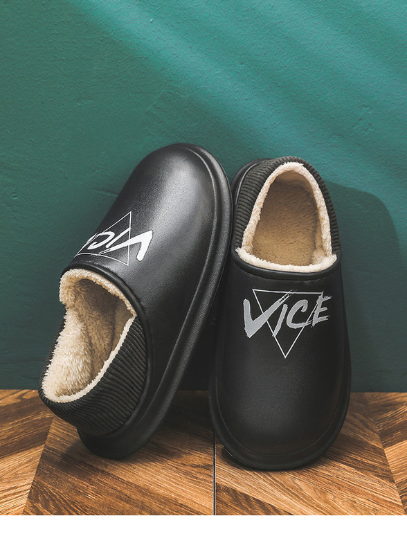 Дамски пантофи еко кожа с надпис и топла подплата 