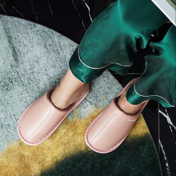 Papuci de casă din piele ecologică cu căptușeală caldă