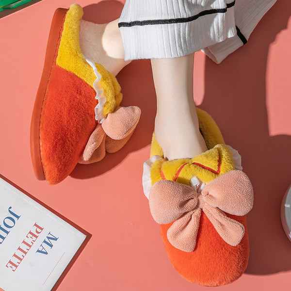 Домашни чехли с панделка и равна подметка за жени