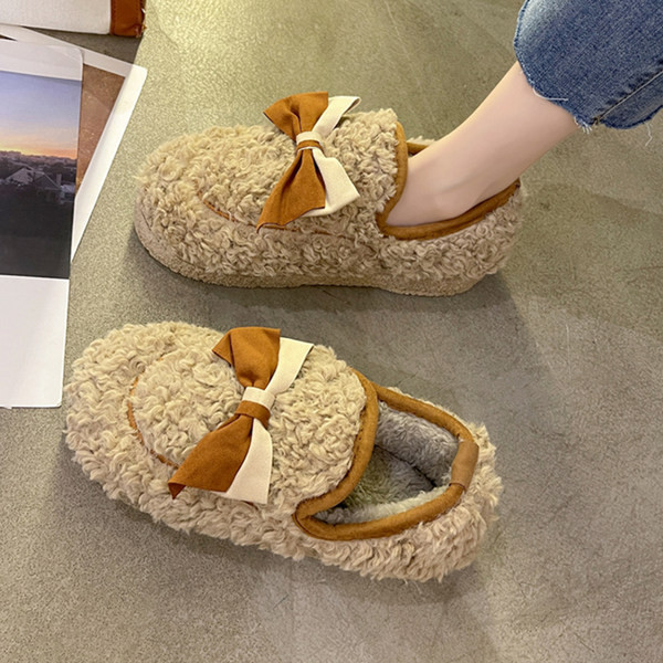 Меки дамски пантофи с панделка и неплъзгаща се подметка