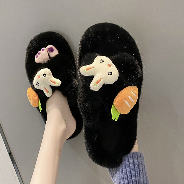 Papuci de casă deschisi pentru femei cu aplicație de iepure