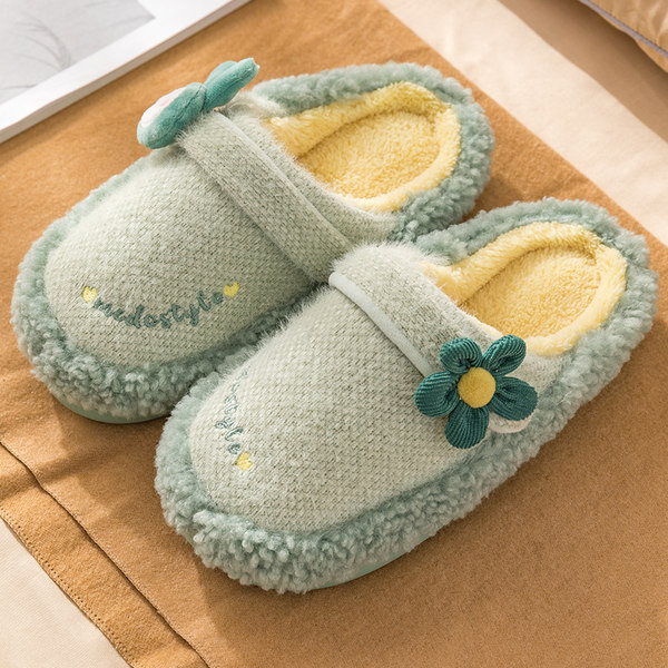 Papuci de casă moderni pentru femei, cu căptușeală moale și floare decorativă