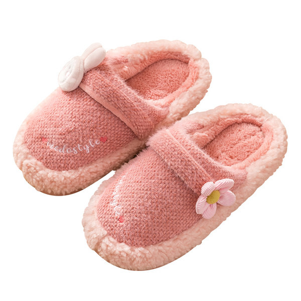 Papuci de casă moderni pentru femei, cu căptușeală moale și floare decorativă