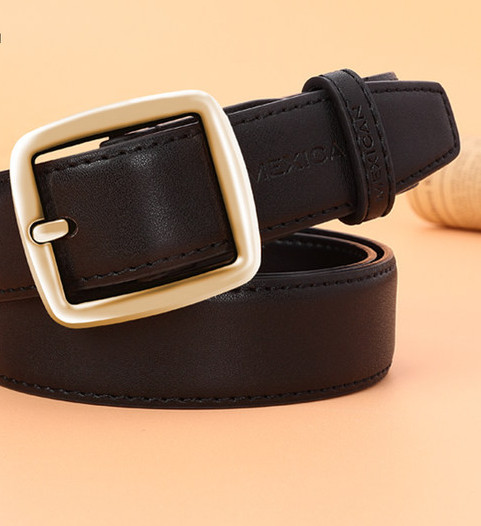 Кожен дамски колан с метална катарама