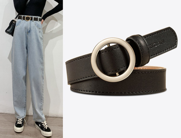 Curea de dama din piele cu catarama rotunda