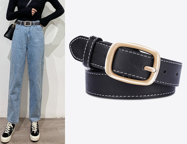 Дамски кожен колан с метална катарама два цвята 