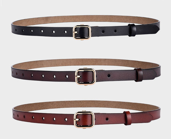 Тънък дамски кожен колан в три цвята