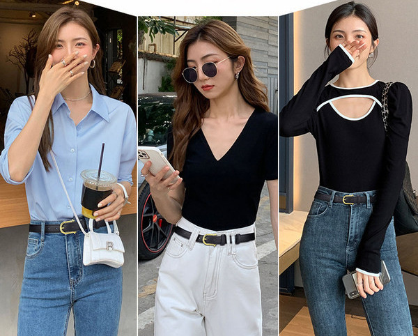 Стилен дамски кожен тънък колан