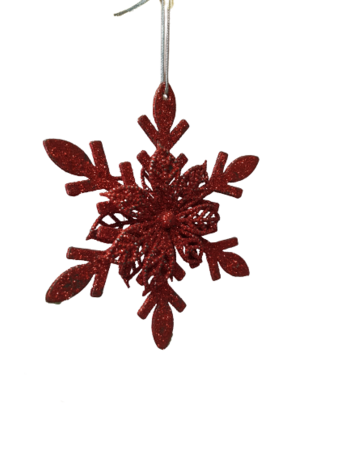 Коледна украса Ahelos, Снежинки, Червени, 3 броя комплект, 12 см