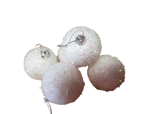 Коледна украса Ahelos, Топки, Бели, 5 броя комплект, 4 см