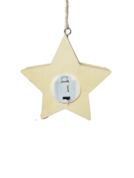 Коледна украса Ahelos, Звезда, Светеща, Дървена, 10 см