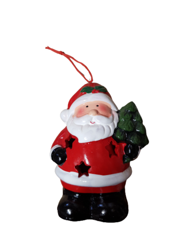 Коледна украса Ahelos, Дядо Коледа, Светещ, Керамичен, 10 см
