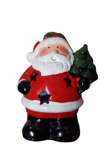Коледна украса Ahelos, Дядо Коледа, Светещ, Керамичен, 10 см