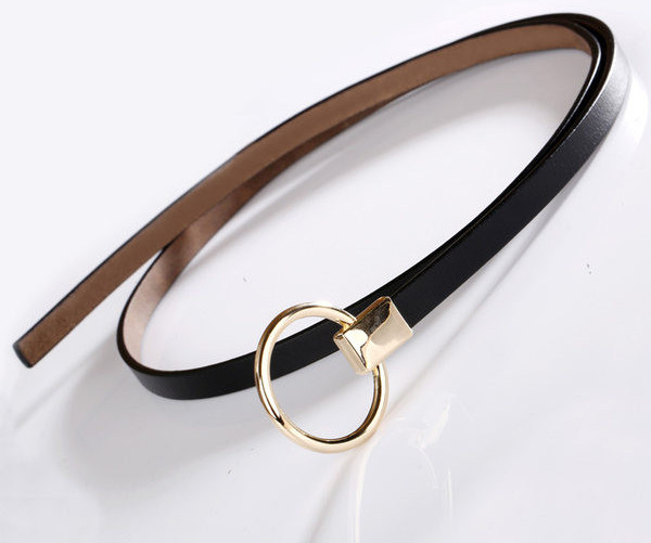 Дамски ежедневен тънък колан с метална декорация 