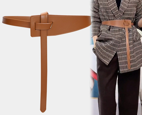 Кожен дамски колан за кръста в кафяв и черен цвят