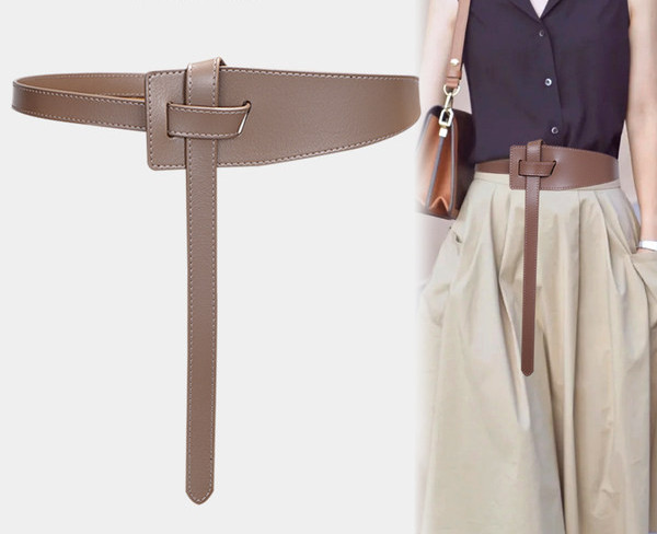 Кожен дамски колан за кръста в кафяв и черен цвят